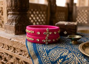 Elegant Pink Silk Bangles with Embellishments