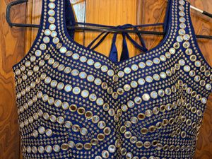 Embroidered Blue Blouse with Mirror Work