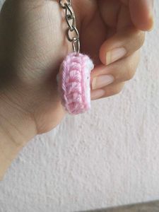Crocheted Pink &amp; White cake Keychain