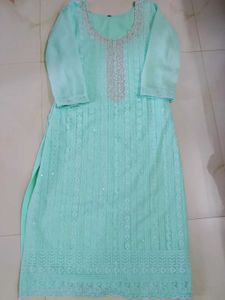 Elegant Mint Green Chikankari Kurta Set