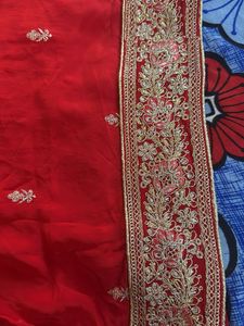 Red Embroidered Silk Blend Suit
