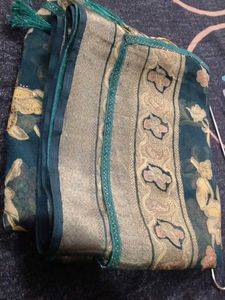 Teal Green Saree with Woven Zari Floral Design