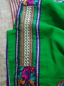 Maroon Silk Saree with Green Border
