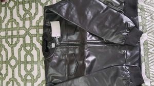 Black Faux Leather Bomber Jacket
