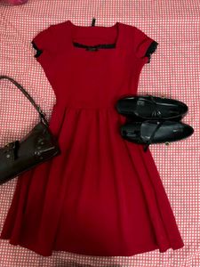 goth red dress with black lace