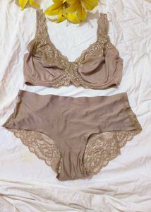 Very Beautiful Satin Embroidery Bra With Brief