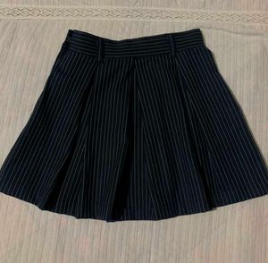 Navy Pinstripe Pleated Skirt