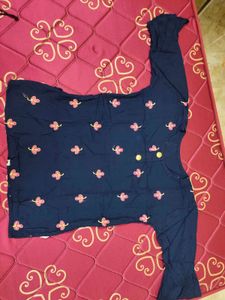 Embroidered Navy Blue Kurta