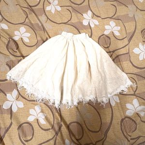 Lace Trimmed White Ethnic Skirt