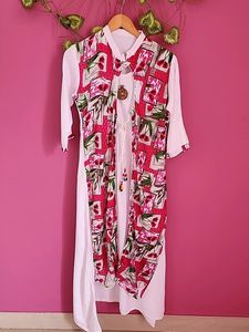 White & Pink Floral Print Kurti