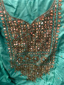 Beautiful Green &amp; Blue unstich 3 peice Kurta Set