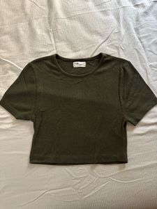 Olive Ribbed Crop Top