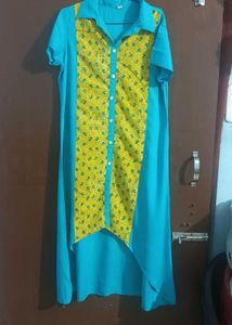 Stylish  Blue Kurta with Yellow Print