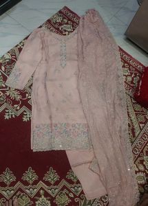 embroidery peach suit set