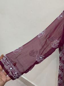 Burgundy Embroidered Chikankari Kurta