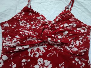 Red Floral Twist Front Mini Dress
