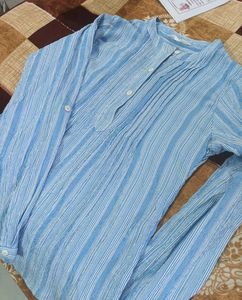 Blue Striped Casual Button-Up Shirt