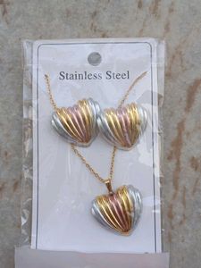 Tri-Color Stainless Steel Necklace &amp; Earrings Set