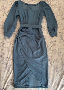 Tailored Elegant Blue Square Neck Dress
