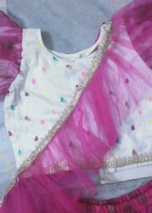 Rose Colour Lahanga Choli Dress For Kids