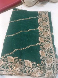 Emerald Green Embroidered Saree
