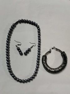 Bracelet, Necklace Silver And Sky Blue