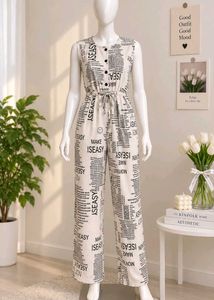 Newspaper Print Sleeveless Jumpsuit