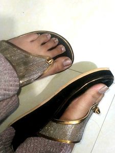 Black Golden High Sole Heel Sandle