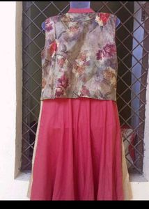 bust 40 Elegant Floral Print Jacket with Pink Gown