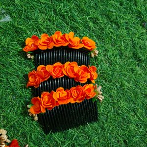 Orange Flower Hair Combs
