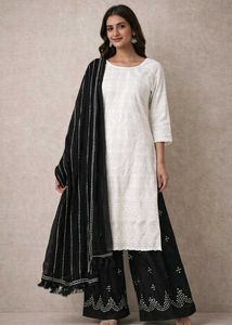White Embroidered Kurta with plazzo set