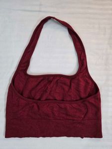 Maroon Ribbed Halter Neck Crop Top bust 36/38