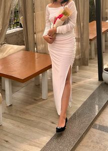 Angel Energy White Ruched Slit Bodycon Maxi 🤍