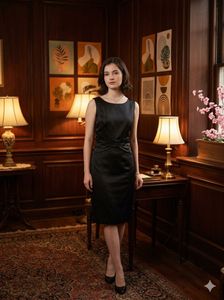 3 for 999 Elegant Black Satin Sheath Dress