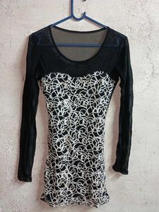 Chic Black & White Mesh Top