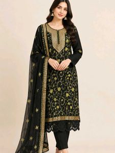 Elegant Black Embroidered Kurta Set