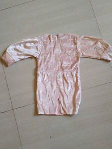 Pink Velvet Dress with Embellished Sleeves
