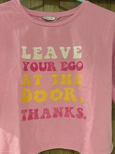 Pink Graphic Print Cropped Tee
