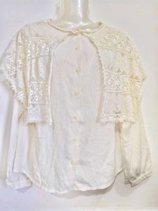 Women's Ivory Button-Front Blouse with Lace Cape