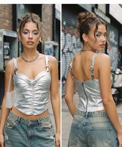 Silver Ruched Heart Corset Top