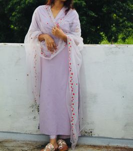 Elegant Lavender Kurta Set with Dupatta XS