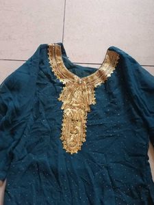 Beautiful Teal Kurta with Gold Embellishments