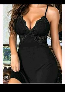 M&amp;S Black Lace Trim Slip Dress