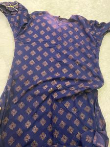 Blue Printed Kurti with Gota Patti Neckline