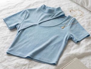 🫐Light Blue Cut-Out Crop Top