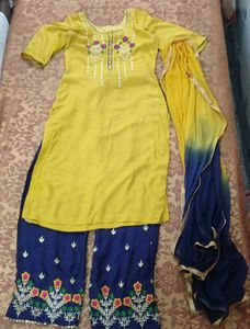 Yellow Kurta with Palazzo and Dupatta Set