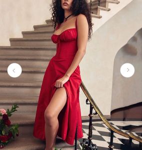 Fit and Flared Midi Side Slit Red Dress