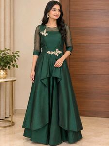 Designer green high low gown