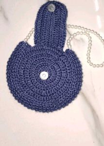 Crocheted Round Bag with Pearl Strap