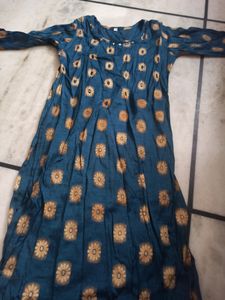 Blue Mirror Work Medium Size Long Kurti, Mid Sleev